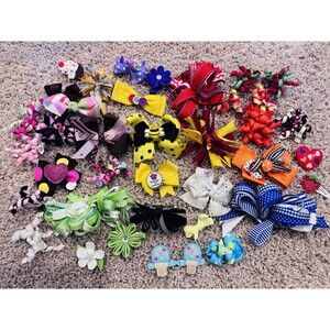 Lot Of 38 Baby Toddler Hair Bows Hair Ties Boutique Girly Clips